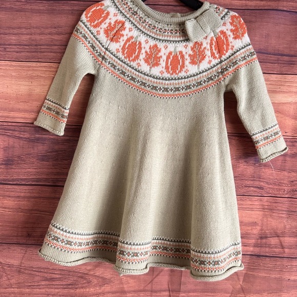 Blueberi Boulevard Other - Blueberi Boulevard Toddler Girls Pumpkin Fair Isle Knit Sweater Dress 18M Tan